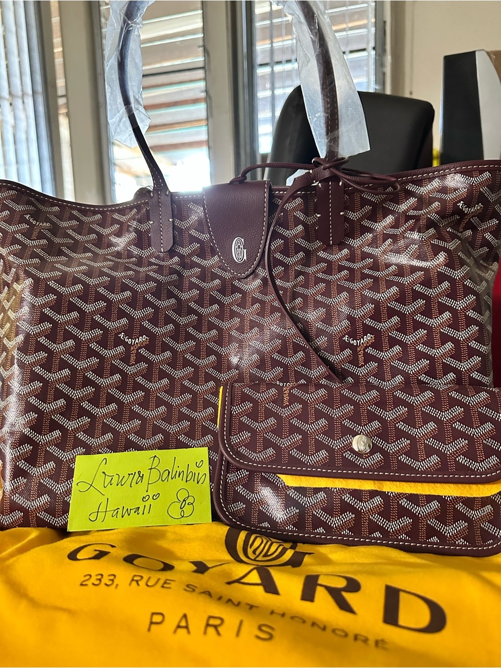 Goyard Burgundy Chevron Tote with Matching Pouch